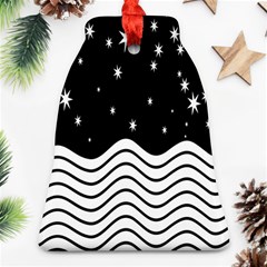 Black And White Waves And Stars Abstract Backdrop Clipart Ornament (bell) by Simbadda