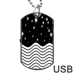 Black And White Waves And Stars Abstract Backdrop Clipart Dog Tag Usb Flash (one Side) by Simbadda