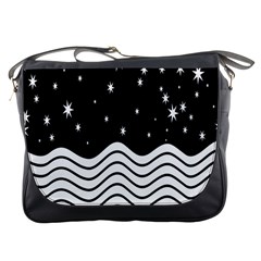 Black And White Waves And Stars Abstract Backdrop Clipart Messenger Bags by Simbadda