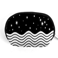 Black And White Waves And Stars Abstract Backdrop Clipart Accessory Pouches (medium)  by Simbadda