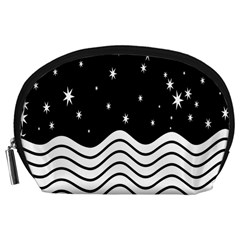 Black And White Waves And Stars Abstract Backdrop Clipart Accessory Pouches (large)  by Simbadda