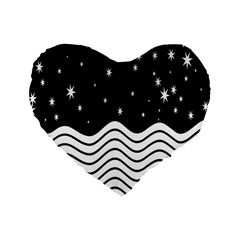 Black And White Waves And Stars Abstract Backdrop Clipart Standard 16  Premium Flano Heart Shape Cushions by Simbadda