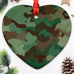 Camouflage Pattern A Completely Seamless Tile Able Background Design Heart Ornament (two Sides) by Simbadda