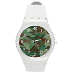 Camouflage Pattern A Completely Seamless Tile Able Background Design Round Plastic Sport Watch (m) by Simbadda