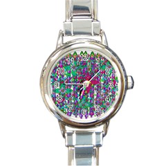 Sunny Roses In Rainy Weather Pop Art Round Italian Charm Watch by pepitasart