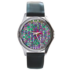 Sunny Roses In Rainy Weather Pop Art Round Metal Watch by pepitasart