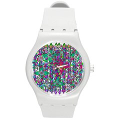 Sunny Roses In Rainy Weather Pop Art Round Plastic Sport Watch (m) by pepitasart