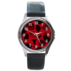 Congregation Of Floral Shades Pattern Round Metal Watch by Simbadda