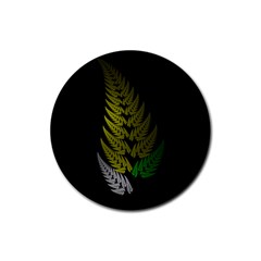 Drawing Of A Fractal Fern On Black Rubber Coaster (Round) 