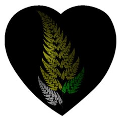 Drawing Of A Fractal Fern On Black Jigsaw Puzzle (heart) by Simbadda