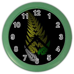 Drawing Of A Fractal Fern On Black Color Wall Clocks