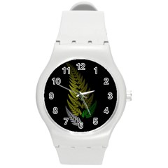 Drawing Of A Fractal Fern On Black Round Plastic Sport Watch (M)