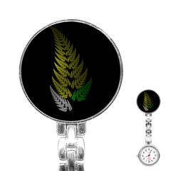 Drawing Of A Fractal Fern On Black Stainless Steel Nurses Watch