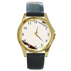 Greeting Card Coffee Mood Round Gold Metal Watch by Simbadda