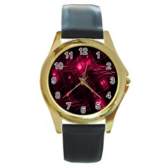 Picture Of Love In Magenta Declaration Of Love Round Gold Metal Watch by Simbadda