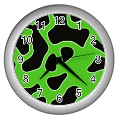 Black Green Abstract Shapes A Completely Seamless Tile Able Background Wall Clocks (silver)  by Simbadda