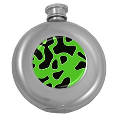 Black Green Abstract Shapes A Completely Seamless Tile Able Background Round Hip Flask (5 Oz)