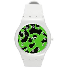 Black Green Abstract Shapes A Completely Seamless Tile Able Background Round Plastic Sport Watch (m) by Simbadda