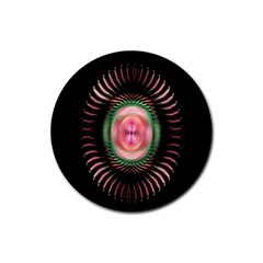 Fractal Plate Like Image In Pink Green And Other Colours Rubber Round Coaster (4 Pack)  by Simbadda