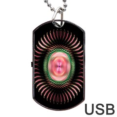 Fractal Plate Like Image In Pink Green And Other Colours Dog Tag Usb Flash (one Side)