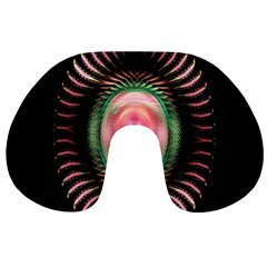 Fractal Plate Like Image In Pink Green And Other Colours Travel Neck Pillows by Simbadda