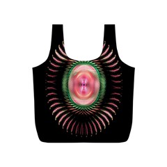 Fractal Plate Like Image In Pink Green And Other Colours Full Print Recycle Bags (s)  by Simbadda