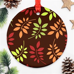 Leaves Wallpaper Pattern Seamless Autumn Colors Leaf Background Ornament (round) by Simbadda