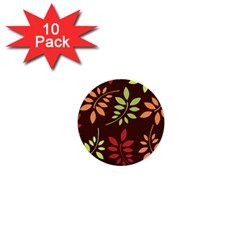 Leaves Wallpaper Pattern Seamless Autumn Colors Leaf Background 1  Mini Buttons (10 Pack)  by Simbadda