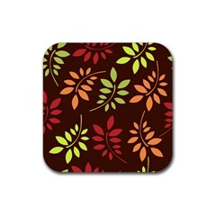 Leaves Wallpaper Pattern Seamless Autumn Colors Leaf Background Rubber Coaster (square)  by Simbadda