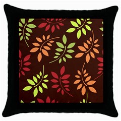 Leaves Wallpaper Pattern Seamless Autumn Colors Leaf Background Throw Pillow Case (black) by Simbadda