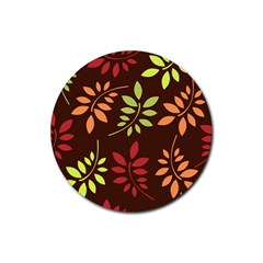 Leaves Wallpaper Pattern Seamless Autumn Colors Leaf Background Rubber Round Coaster (4 Pack)  by Simbadda