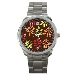 Leaves Wallpaper Pattern Seamless Autumn Colors Leaf Background Sport Metal Watch by Simbadda