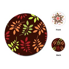 Leaves Wallpaper Pattern Seamless Autumn Colors Leaf Background Playing Cards (round)  by Simbadda