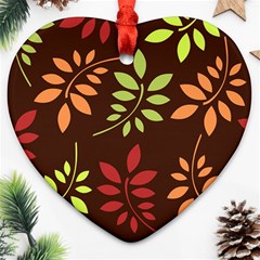 Leaves Wallpaper Pattern Seamless Autumn Colors Leaf Background Heart Ornament (two Sides) by Simbadda