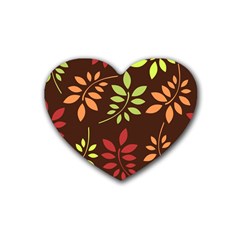 Leaves Wallpaper Pattern Seamless Autumn Colors Leaf Background Rubber Coaster (heart)  by Simbadda