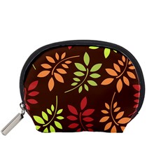 Leaves Wallpaper Pattern Seamless Autumn Colors Leaf Background Accessory Pouches (small)  by Simbadda