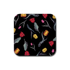 Colorful Tulip Wallpaper Pattern Background Pattern Wallpaper Rubber Square Coaster (4 Pack)  by Simbadda