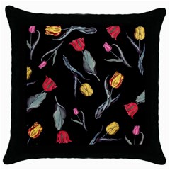 Colorful Tulip Wallpaper Pattern Background Pattern Wallpaper Throw Pillow Case (black) by Simbadda