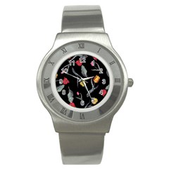 Colorful Tulip Wallpaper Pattern Background Pattern Wallpaper Stainless Steel Watch by Simbadda