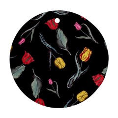 Colorful Tulip Wallpaper Pattern Background Pattern Wallpaper Round Ornament (two Sides) by Simbadda