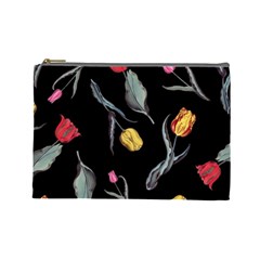 Colorful Tulip Wallpaper Pattern Background Pattern Wallpaper Cosmetic Bag (large)  by Simbadda