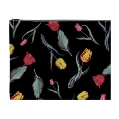 Colorful Tulip Wallpaper Pattern Background Pattern Wallpaper Cosmetic Bag (xl) by Simbadda