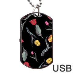 Colorful Tulip Wallpaper Pattern Background Pattern Wallpaper Dog Tag Usb Flash (two Sides) by Simbadda