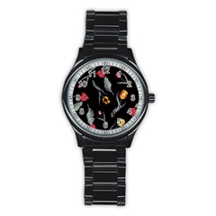 Colorful Tulip Wallpaper Pattern Background Pattern Wallpaper Stainless Steel Round Watch by Simbadda