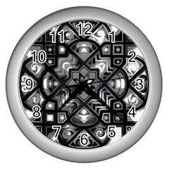 Geometric Line Art Background In Black And White Wall Clocks (silver)  by Simbadda