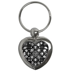 Geometric Line Art Background In Black And White Key Chains (heart)  by Simbadda