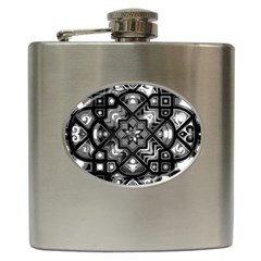 Geometric Line Art Background In Black And White Hip Flask (6 Oz) by Simbadda