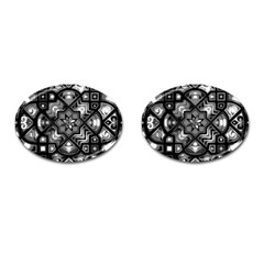 Geometric Line Art Background In Black And White Cufflinks (oval) by Simbadda