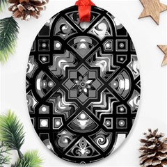 Geometric Line Art Background In Black And White Oval Ornament (two Sides) by Simbadda