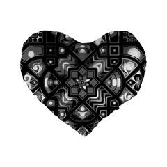 Geometric Line Art Background In Black And White Standard 16  Premium Heart Shape Cushions by Simbadda